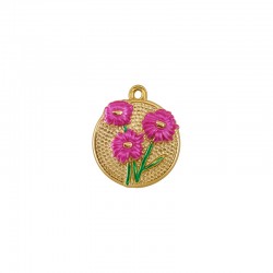 Stainless Steel 304 Charm Round with Flowers 20mm