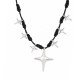 Necklace with Silver Starburst & Star Charms on Black Cord