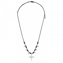 Necklace with Silver Starburst & Star Charms on Black Cord