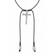 Necklace with Silver Cross & Tie Ends on Black Cord