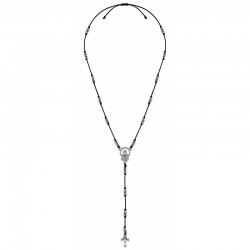 Necklace with Virgin Mary, Cross & Gold Beads on Black Cord