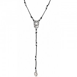 Necklace with Virgin Mary, Cross & Silver Beads on Black Cord