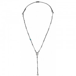 Necklace with Virgin Mary, Cross & Silver Beads on Black Cord