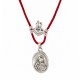 Necklace with Virgin Mary Medal & Silver Heart on Red Cord