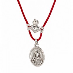 Necklace with Virgin Mary Medal & Silver Heart on Red Cord