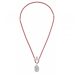 Necklace with Virgin Mary Medal & Silver Heart on Red Cord
