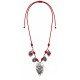 Necklace with Silver Sacred Heart Charms on Red Cord