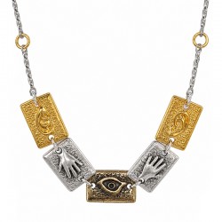 Necklace with Metal Eye, Hands & Ear Charms on Chain