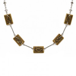 Necklace with Bronze Metal Eyes & Crosses on Fine Chain
