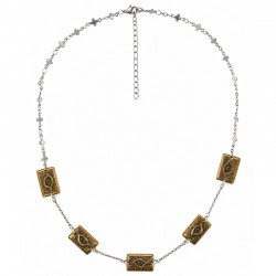 Necklace with Bronze Metal Eyes & Crosses on Fine Chain