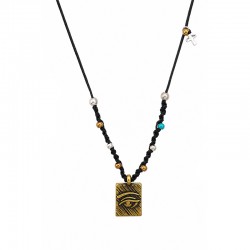 Necklace with Bronze Eye Pendant & Cross on Black Cord