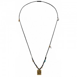 Necklace with Bronze Eye Pendant & Cross on Black Cord