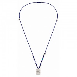 Necklace with Silver Eye Pendant & Cross on Blue Cord