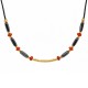 Necklace with Black Ceramics, Gold Tubes & Red Rondelles
