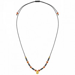 Κολιέ με Χρυσή Σταγόνα & Κόκκινες Ροδέλες σε Μαύρο Κορδόνι