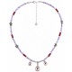 Necklace with Lilac Beads, Red Tubes & Silver Drop Charms