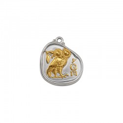 Stainless Steel 304 Pendant Coin with Owl 19x21mm/4mm