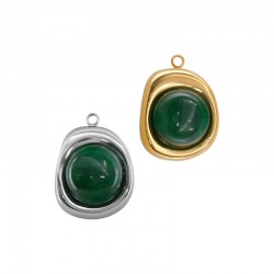 Stainless Steel 304 Charm Irregular with Jade 14x19mm