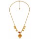 Necklace with Gold Diamond Pendant & Red Heart Charms