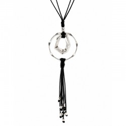 Necklace with Silver Ring & Black Tassels on Black Cord
