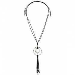 Necklace with Silver Ring & Black Tassels on Black Cord