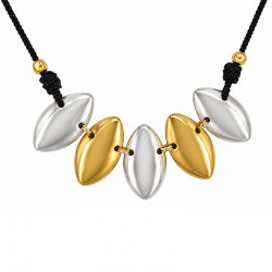 Necklace with Gold-Silver Leaf Charms on Black Cord