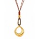 Necklace with Gold Oval Pendant & Brown Link on Cord