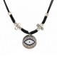 Necklace with Silver Eye Pendant & Blue Enamel on Black Cord