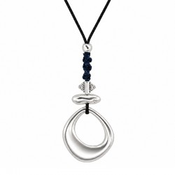 Necklace with Silver Oval & Blue DNA Knots on Black Cord