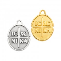 Zamak Charm Oval "ICXC NIKA" 14x16mm/2mm Ø2.1mm