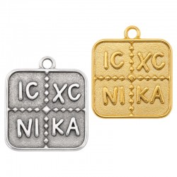 Μεταλλικό Ζάμακ Μοτίφ Τετράγωνο "ICXC NIKA" 18mm/2mm Ø1.8mm