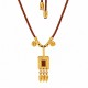 Necklace with Gold Pendant & Brown Enamel on Brown Cord