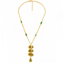 Necklace with Gold Oval Elements, Green Enamel & Gold Chain