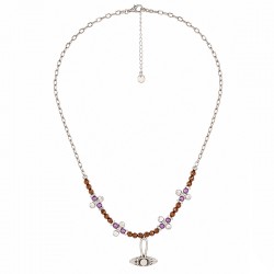 Necklace with Silver Eye, Brown Crystals Beads & Lilac Spacers