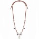 Necklace with Silver Tag & Purple Enamel on Brown Cord