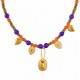 Necklace with Purple, Orange Beads & Gold Drop Charms