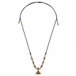 Necklace with Gold Enamel Triangle Pendant & Gold Beads