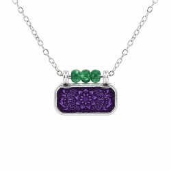 Necklace with Purple Enamel Pendant & Green Rondelles