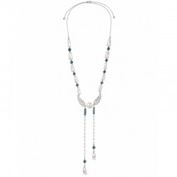 Necklace with Silver Wings, White Tubes & Petrol Blue Beads