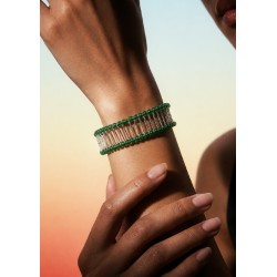 Bracelet with Vertical Silver Bars & Green Rondelles