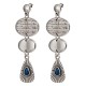 Tiered Silver Earrings with Textured Discs & Blue Teardrop