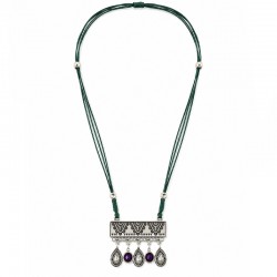 Necklace with Silver Pendant & Ethnic Purple Enamel Drops