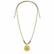 Necklace with Gold Ethnic Pendant & Beads on Olive Cord