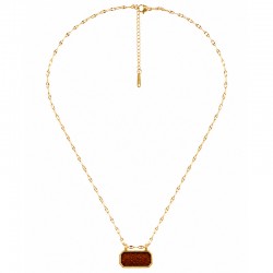 Necklace with Brown Transparent Enamel Pendant on Gold Chain