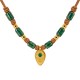 Necklace with Gold Drop with Green Enamel & Gold Beads