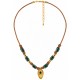 Necklace with Gold Drop with Green Enamel & Gold Beads