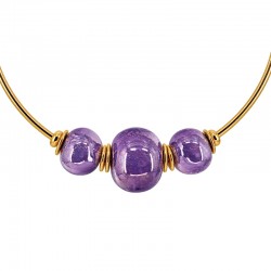 Necklace with Gold Torque, Purple Ceramic Beads & Spacers