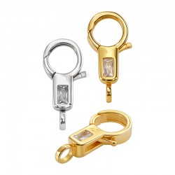 Brass Lobster Clasp with Zircon 24x12mm/5mm