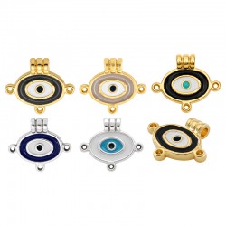 Enameled Zamak Charm Oval with Evil Eye 20x13mm/2mm Ø2.2mm