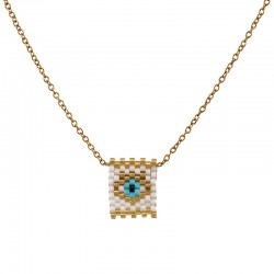304 Stainless Steel Necklace with Miyuki White Eye 40+5cm